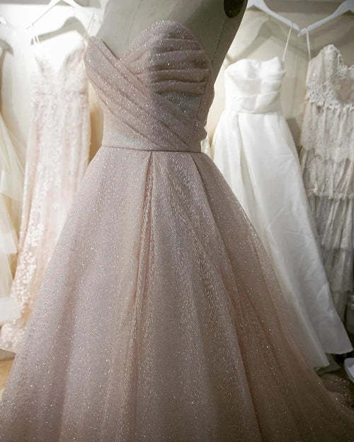 Sparkly A Line Strapless Champagne Wedding Dress Sweetheart Bridal Gown WW293 winkbridal