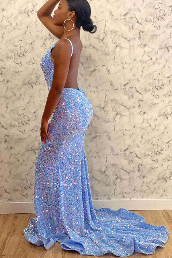 Sparkly Mermaid Sequins Prom Dress Backless Evening Dress