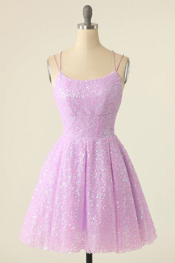 Sparkly Sequins Spaghetti Straps Homecoming Dress