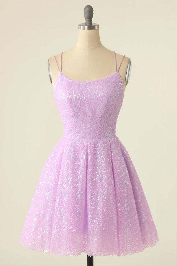 Sparkly Sequins Spaghetti Straps Homecoming Dress
