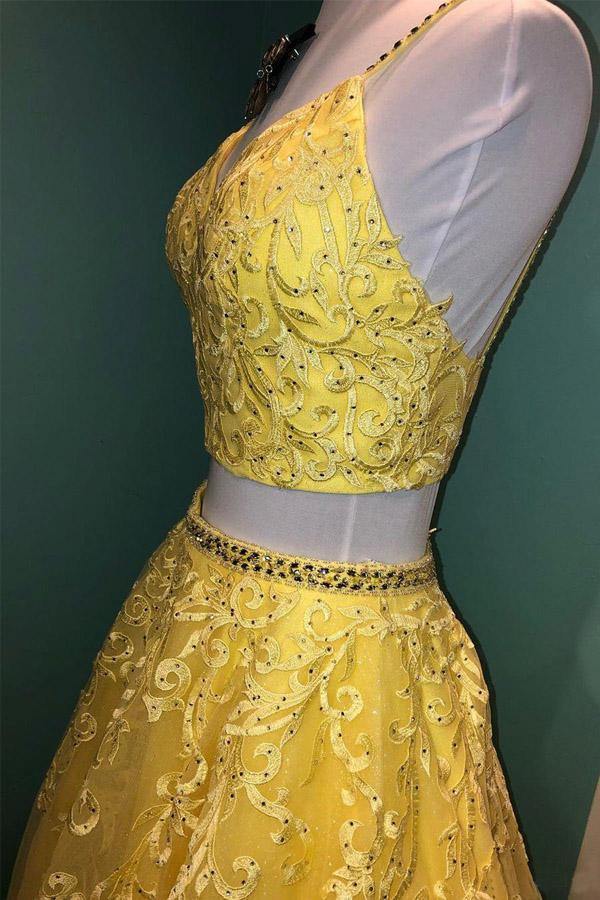 Sparkly Two Piece Tulle Prom Dress Appliques Formal Dress
