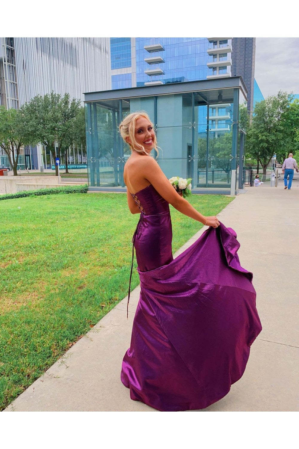 Strapless Mermaid Satin Long Prom Dress With Slit