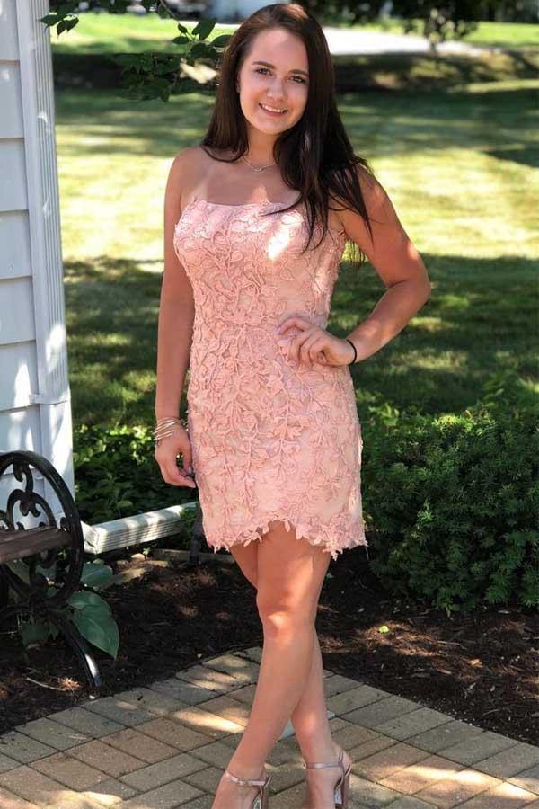 Strapless Sexy Tight Lace Homecoming Dress Short Party Dress WD241 winkbridal