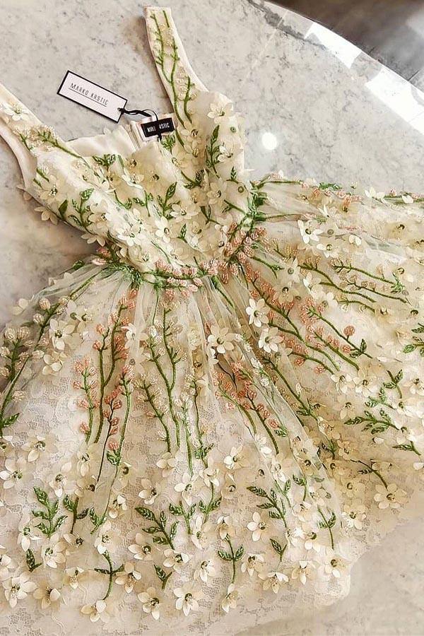 Stunning Knee Length Short Homecoming Dress With 3D Flowers