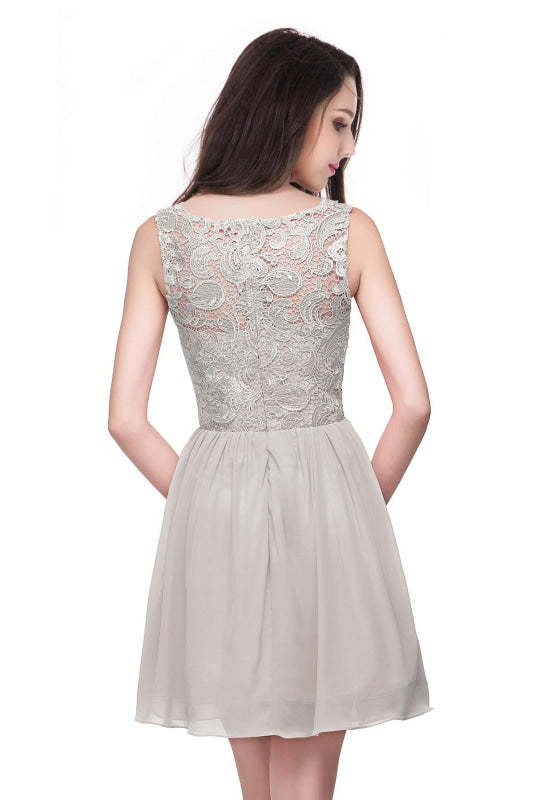 Stylish Scoop Neck Chiffon Short Homecoming Dress Sleeveless Floral Lace Mini Party Dress - Prom Dresses