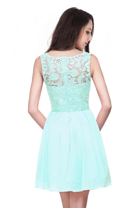 Stylish Scoop Neck Chiffon Short Homecoming Dress Sleeveless Floral Lace Mini Party Dress - Prom Dresses