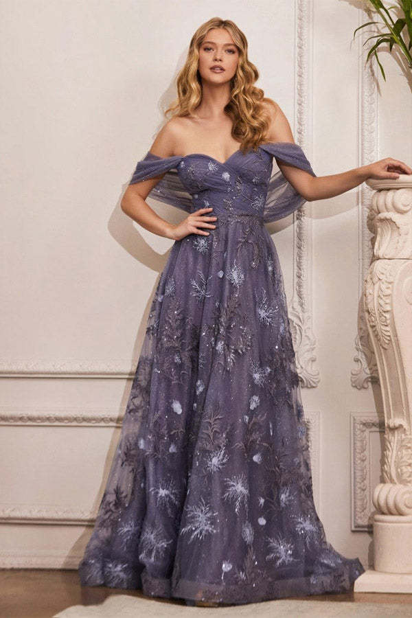 Sweeteart Off The Shoulder Tulle Long Prom Dresses With Appliques