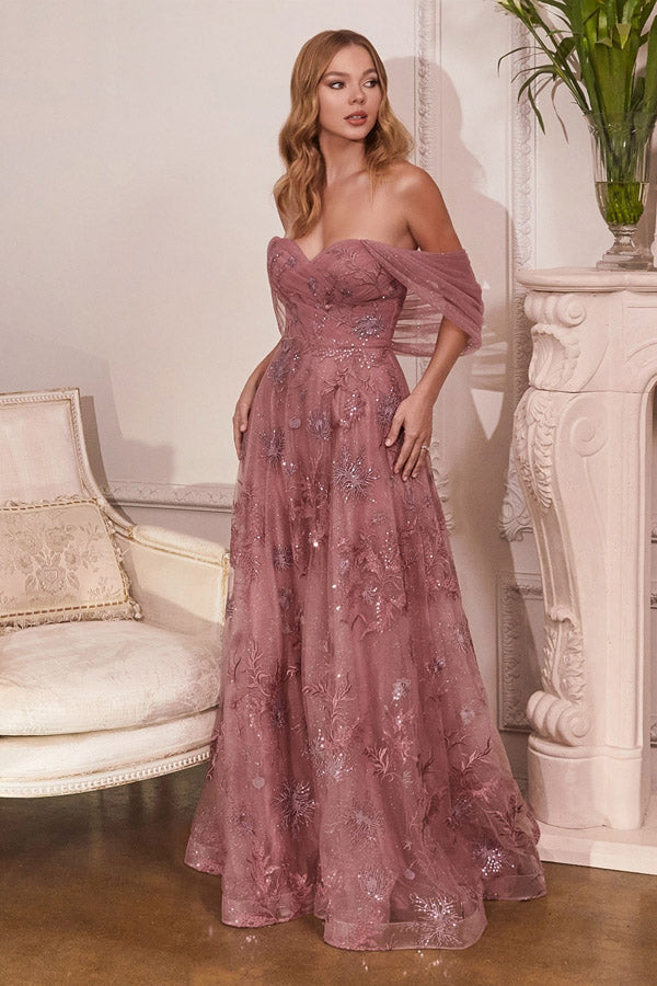 Sweeteart Off The Shoulder Tulle Long Prom Dresses With Appliques