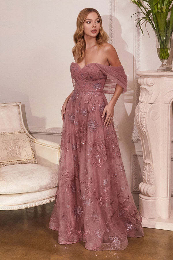 Sweeteart Off The Shoulder Tulle Long Prom Dresses With Appliques