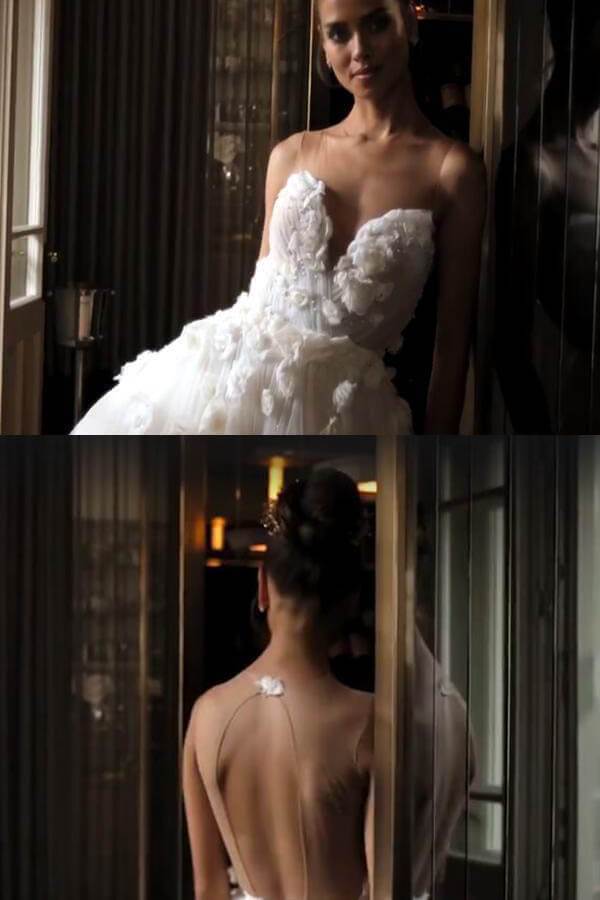 Sweetheart Beaded Tulle Wedding Dress Floral Bridal Gown