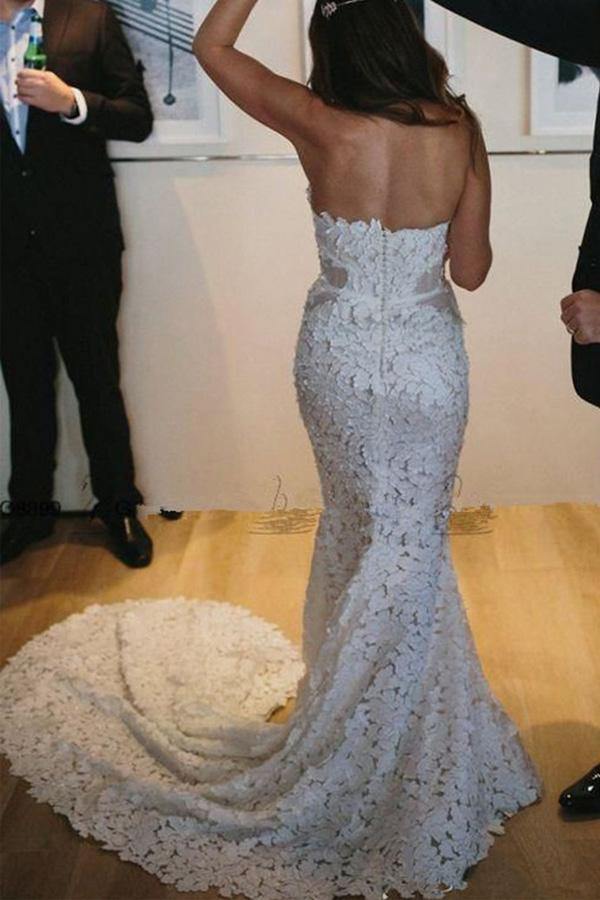 Sweetheart Mermaid Lace Wedding Dress Split Bridal Gown