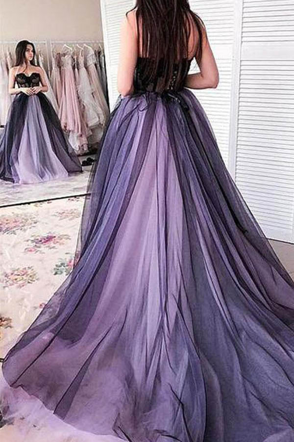 Sweetheart Tulle Long Prom Dress Lace Appliques Evening Dress