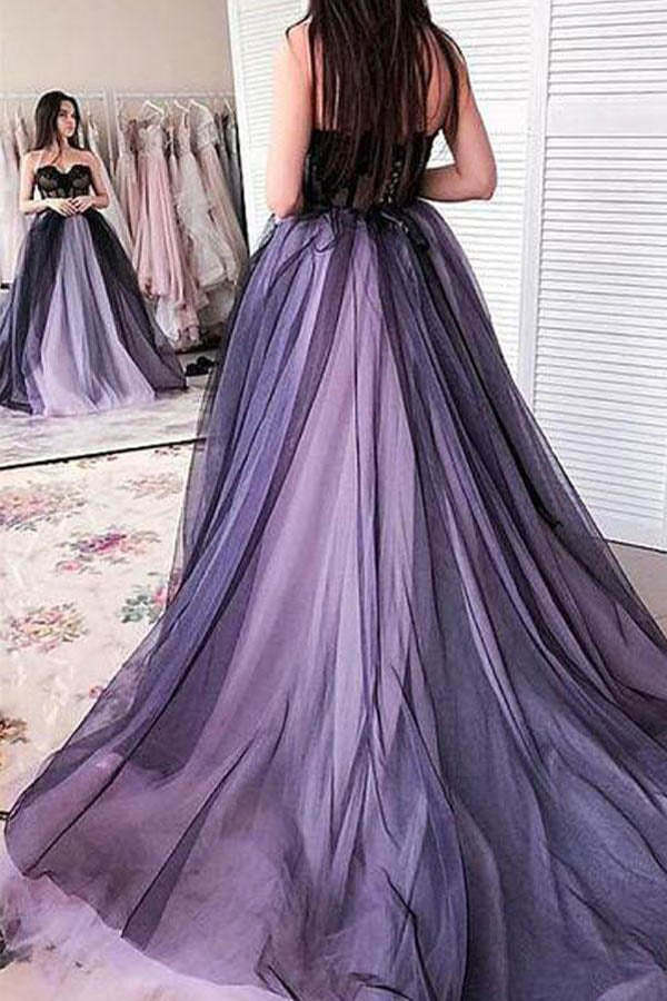 Sweetheart Tulle Long Prom Dress Lace Appliques Evening Dress