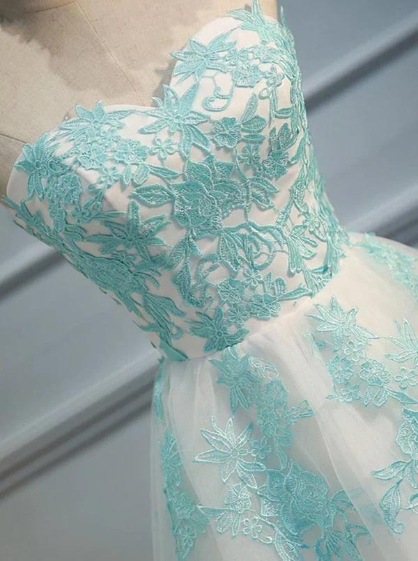 Sweetheart White Tulle And Light Green Lace Short Junior Homecoming Dress WD192