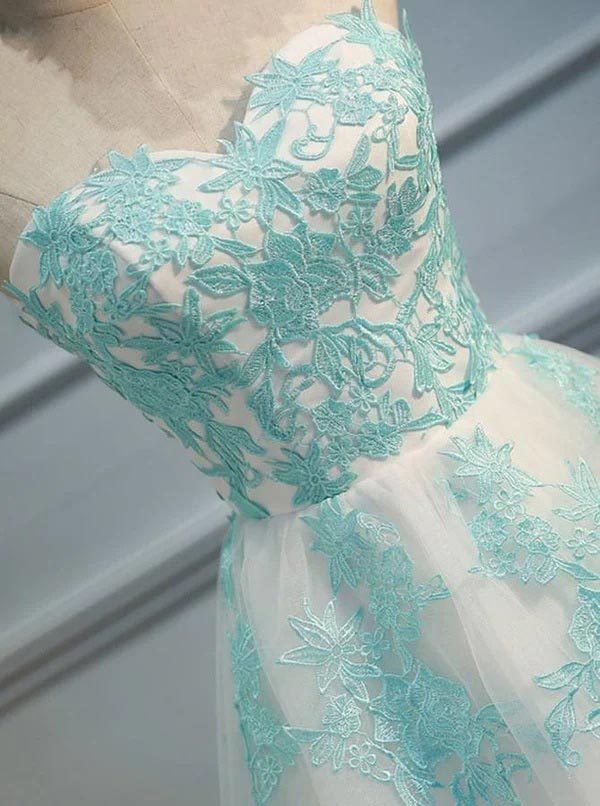 Sweetheart White Tulle And Light Green Lace Short Junior Homecoming Dress WD192
