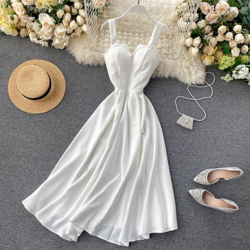 Tea Length Solid Satin Fashion Dress Simple Party Dress