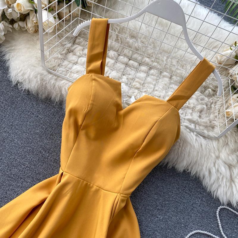 Tea Length Solid Satin Fashion Dress Simple Party Dress