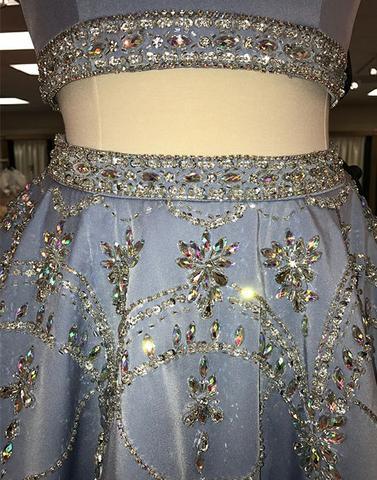 Two Piece Scoop Satin Short Homecoming Dress With Rhinestone