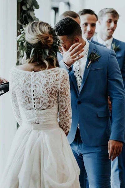 Two Piece Ivory Chiffon Wedding Dress 34 Sleeve Bridal Gown