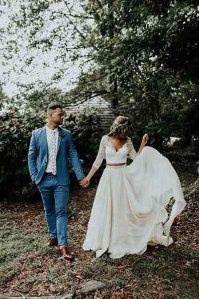 Two Piece Ivory Chiffon Wedding Dress 34 Sleeve Bridal Gown