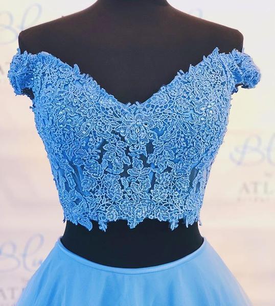 Two Piece Lace Junior Prom Dress With 3D Flowers