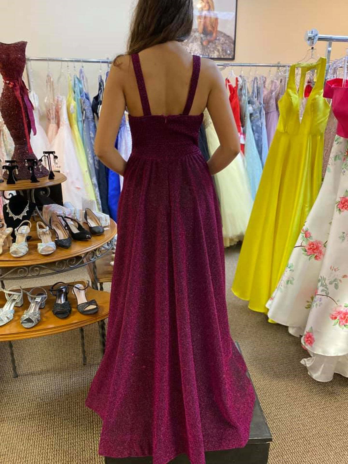 V Neck Open Back Purple Long Prom Dresses, V Neck Purple Formal Dresses, Purple Evening Dresses