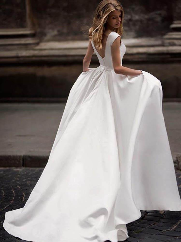 Vintage Ivory Satin Wedding Dress With Pocket