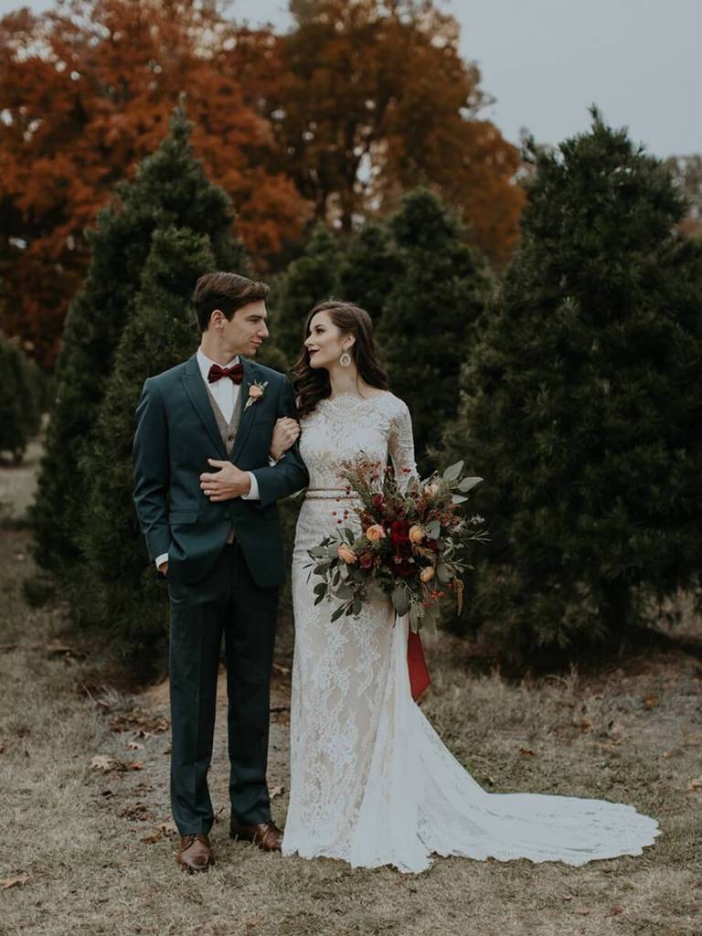 Vintage Mermaid Long Sleeve Lace Wedding Dress Rustic Bridal Dress