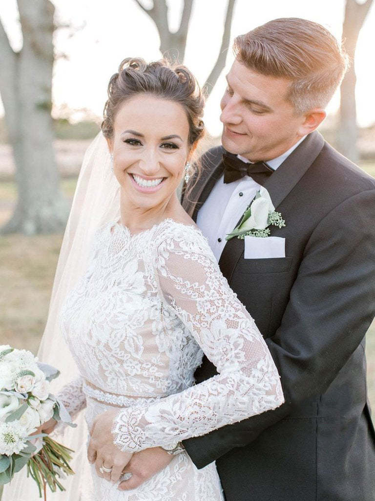Vintage Mermaid Long Sleeve Lace Wedding Dress Rustic Bridal Dress