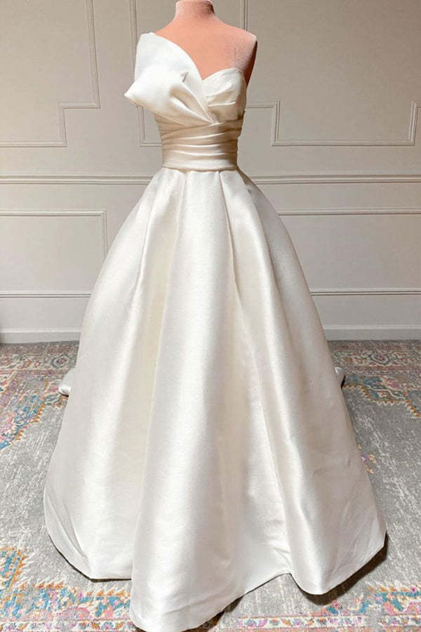 Vintage Satin One Shoulder Wedding Dress Ivory Bridal Gown