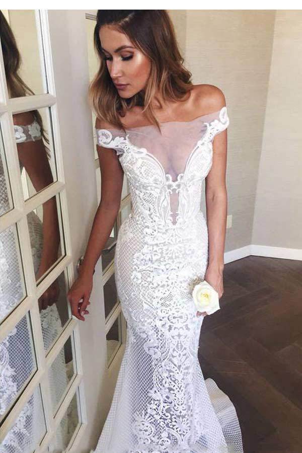 Vintage See Through Mermaid Lace Wedding Dress WW258