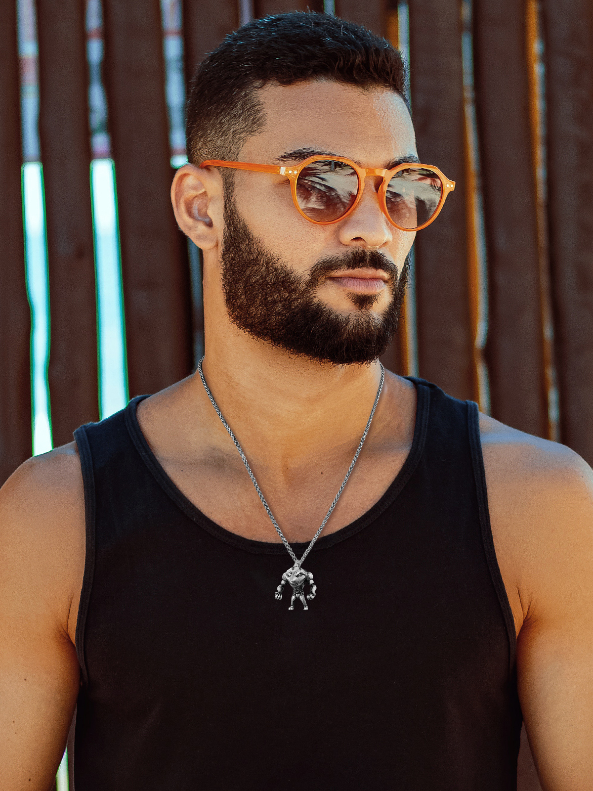 Muscle Shark Pendant Necklace in Stainless