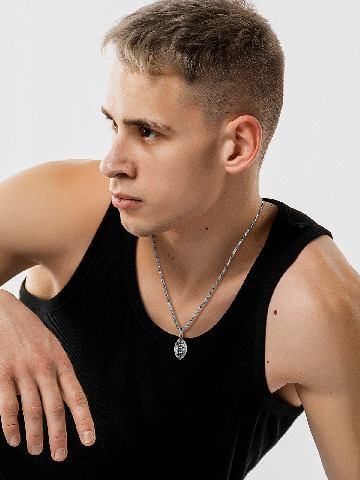 Rugby Pendant Sport Ball Necklace in Stainless
