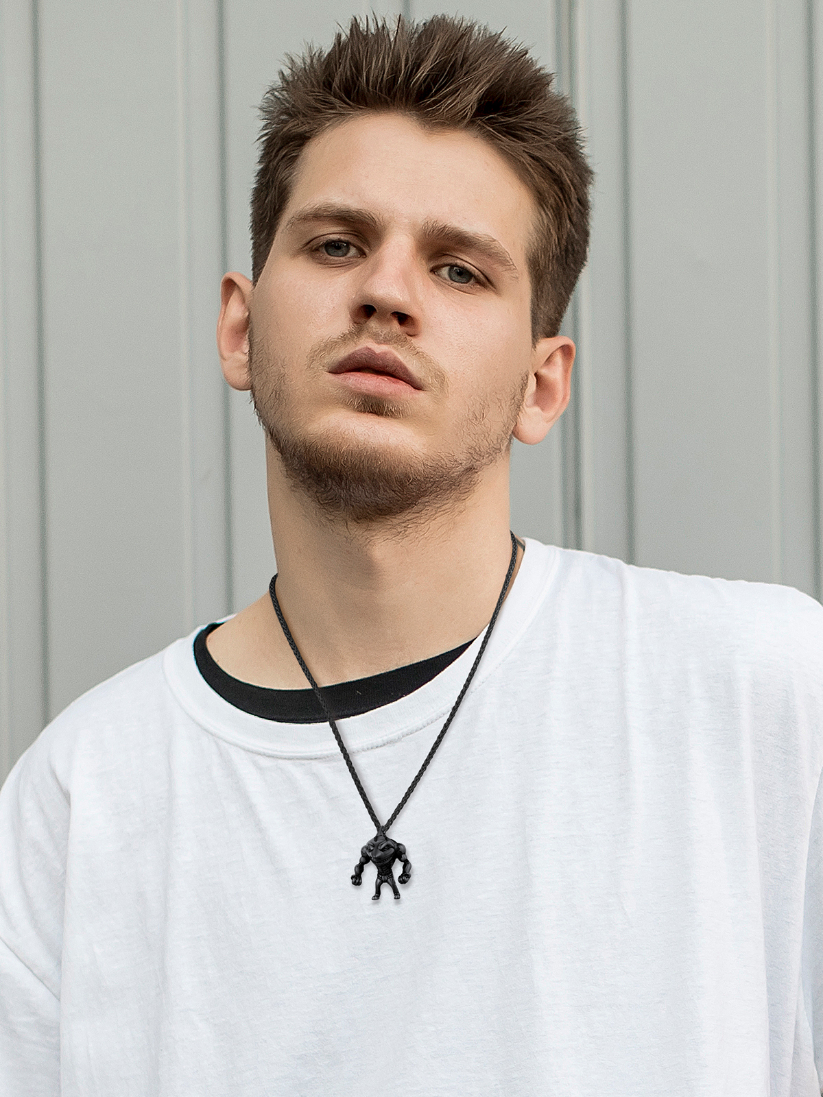 Muscle Shark Pendant Necklace in Black