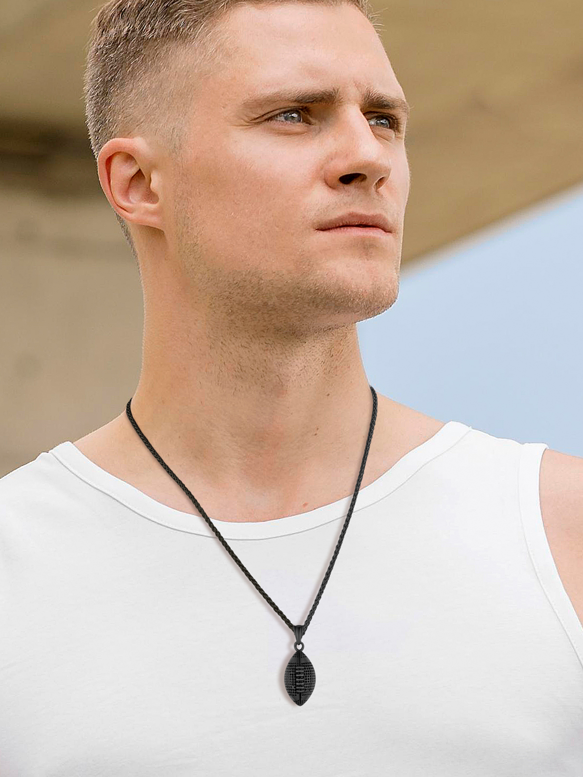 Rugby Pendant Sport Ball Necklace in Black
