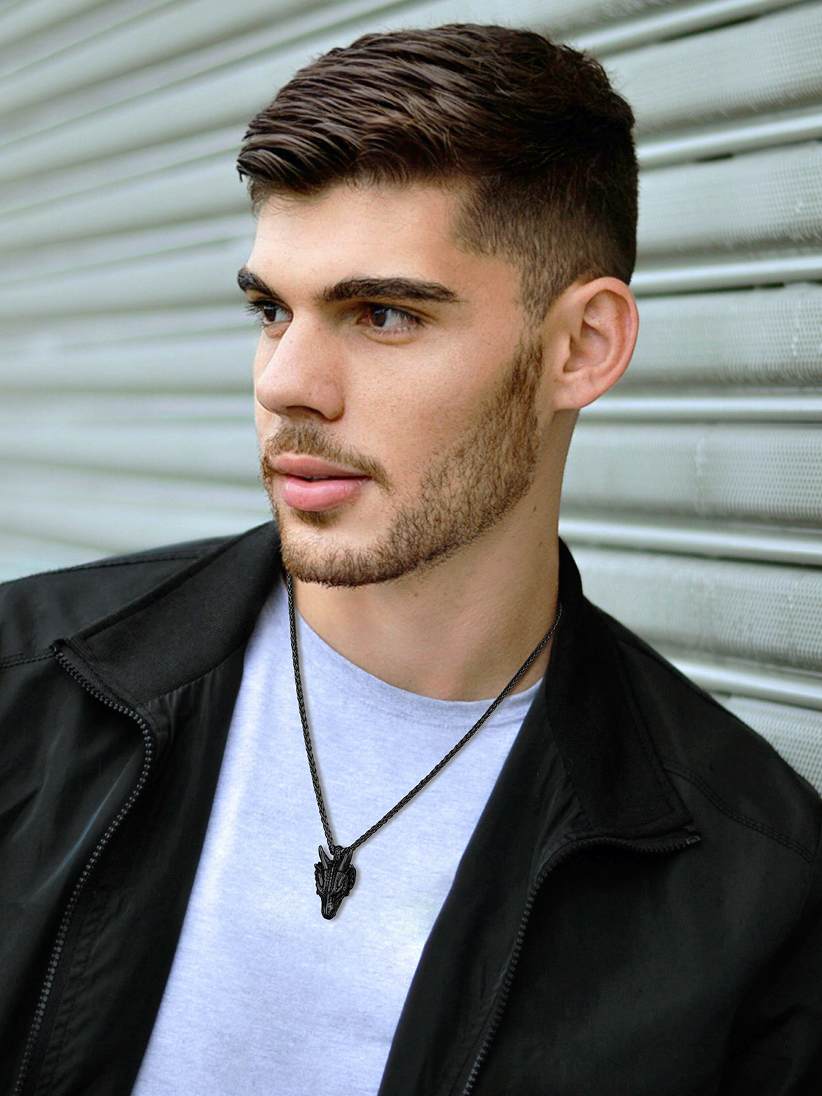 Dragon Head Pendant Animal Necklace in Black Plated