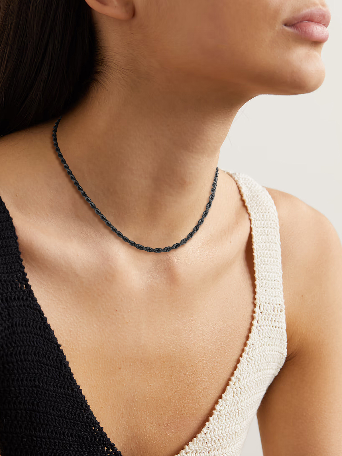 3mm Thick Twisted Rope Chain Necklace in Black Plated