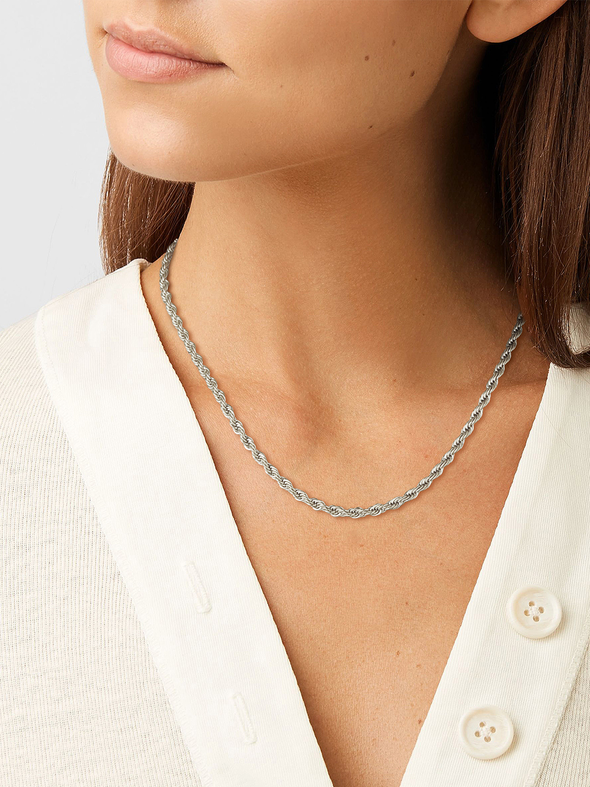 3mm Thick Twisted Rope Chain Necklace in Stainless