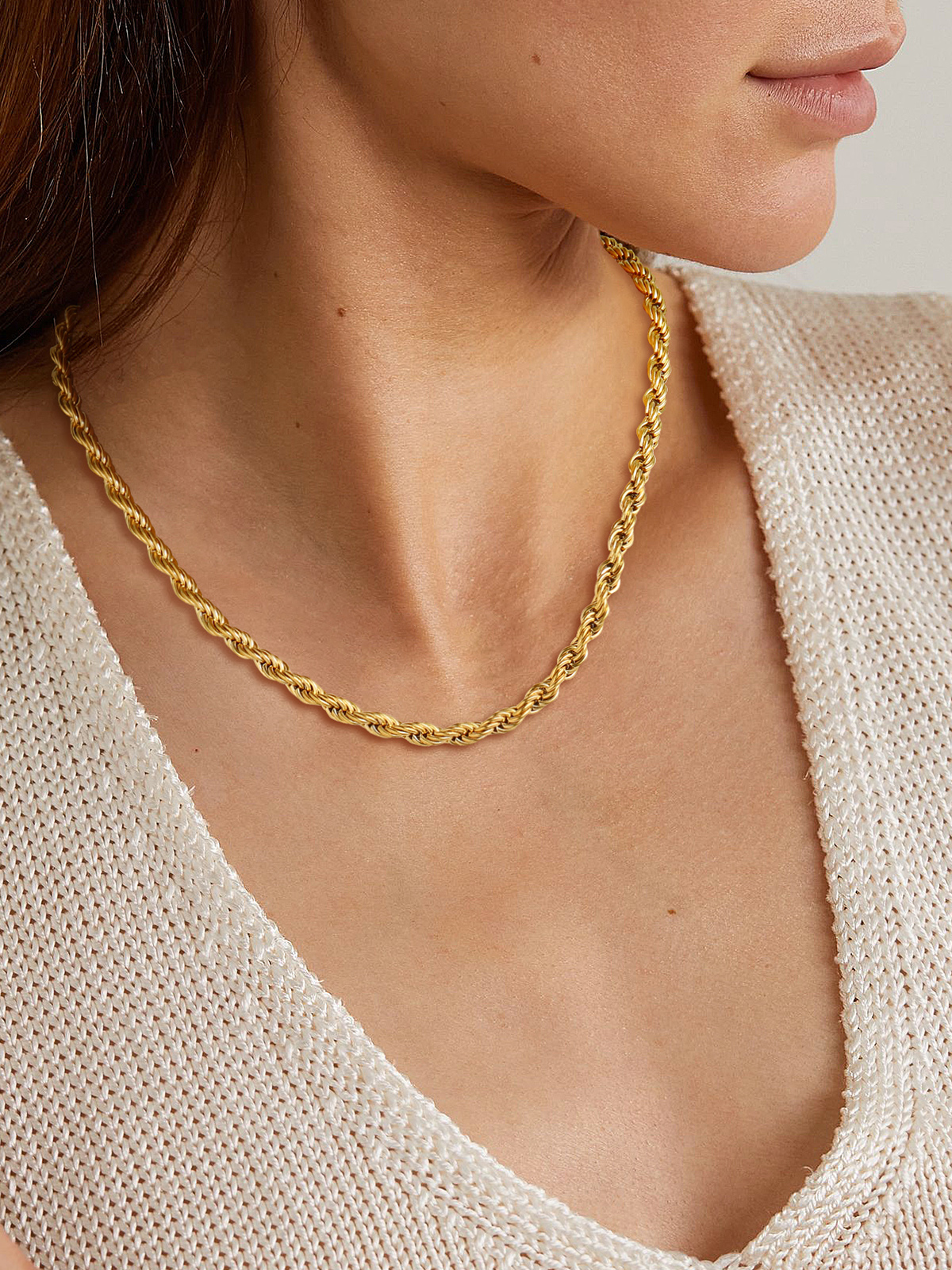 6mm Thick Twisted Rope Chain Necklace in 18K Gold Plated