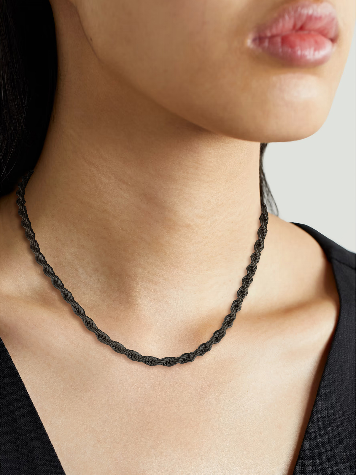 6mm Thick Twisted Rope Chain Necklace in Black Plated