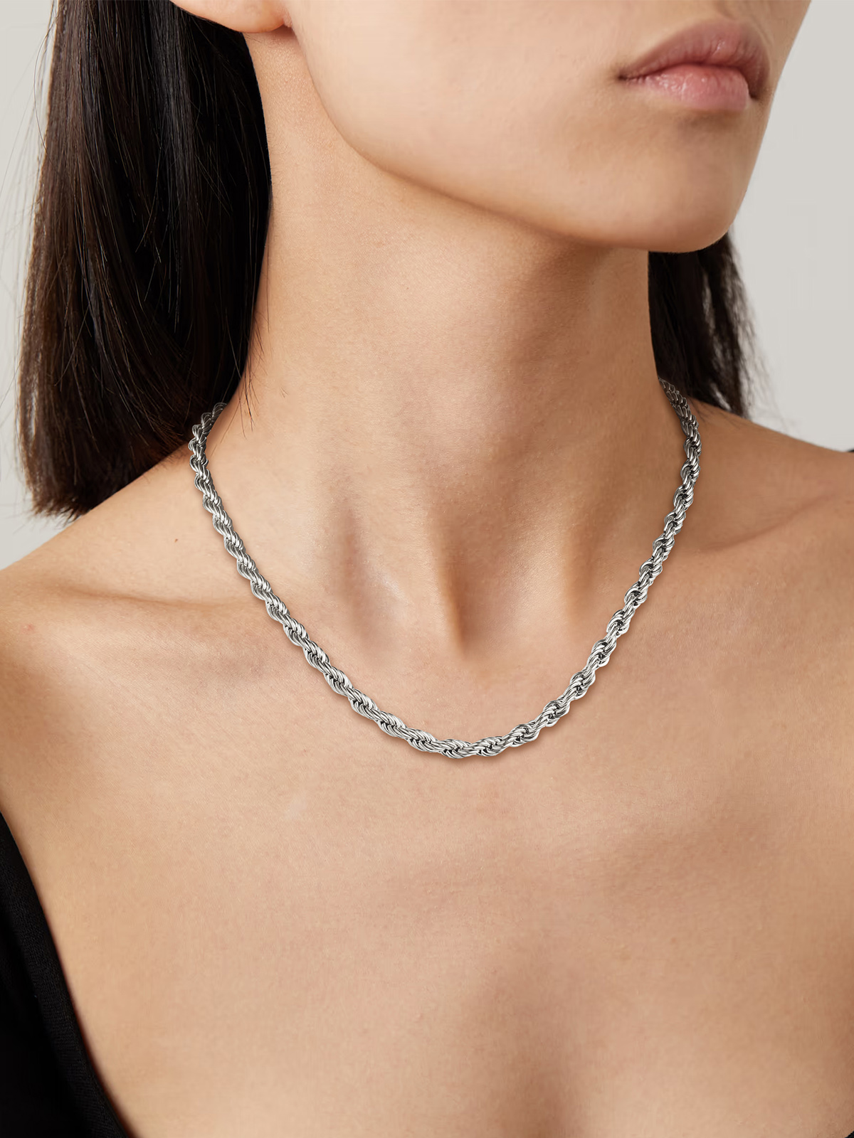 6mm Thick Twisted Rope Chain Necklace in Stainless