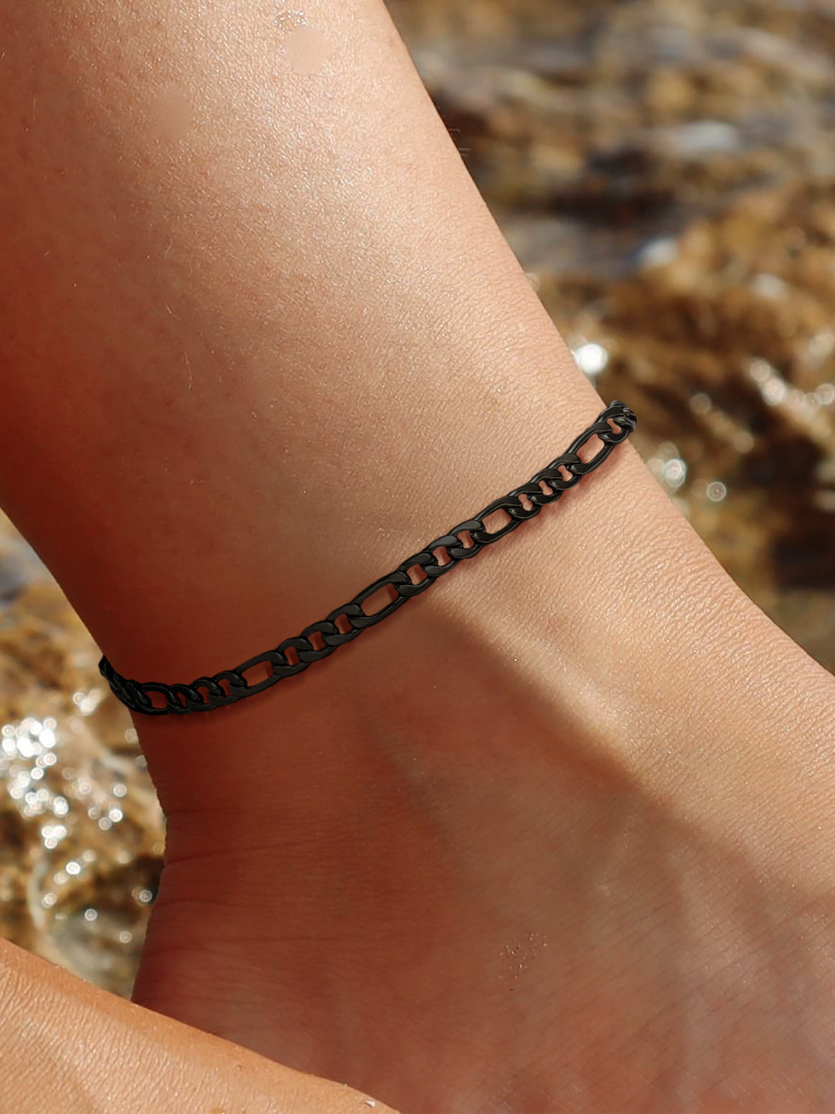 5mm Thick Figaro Chain Anklet in Black Plated