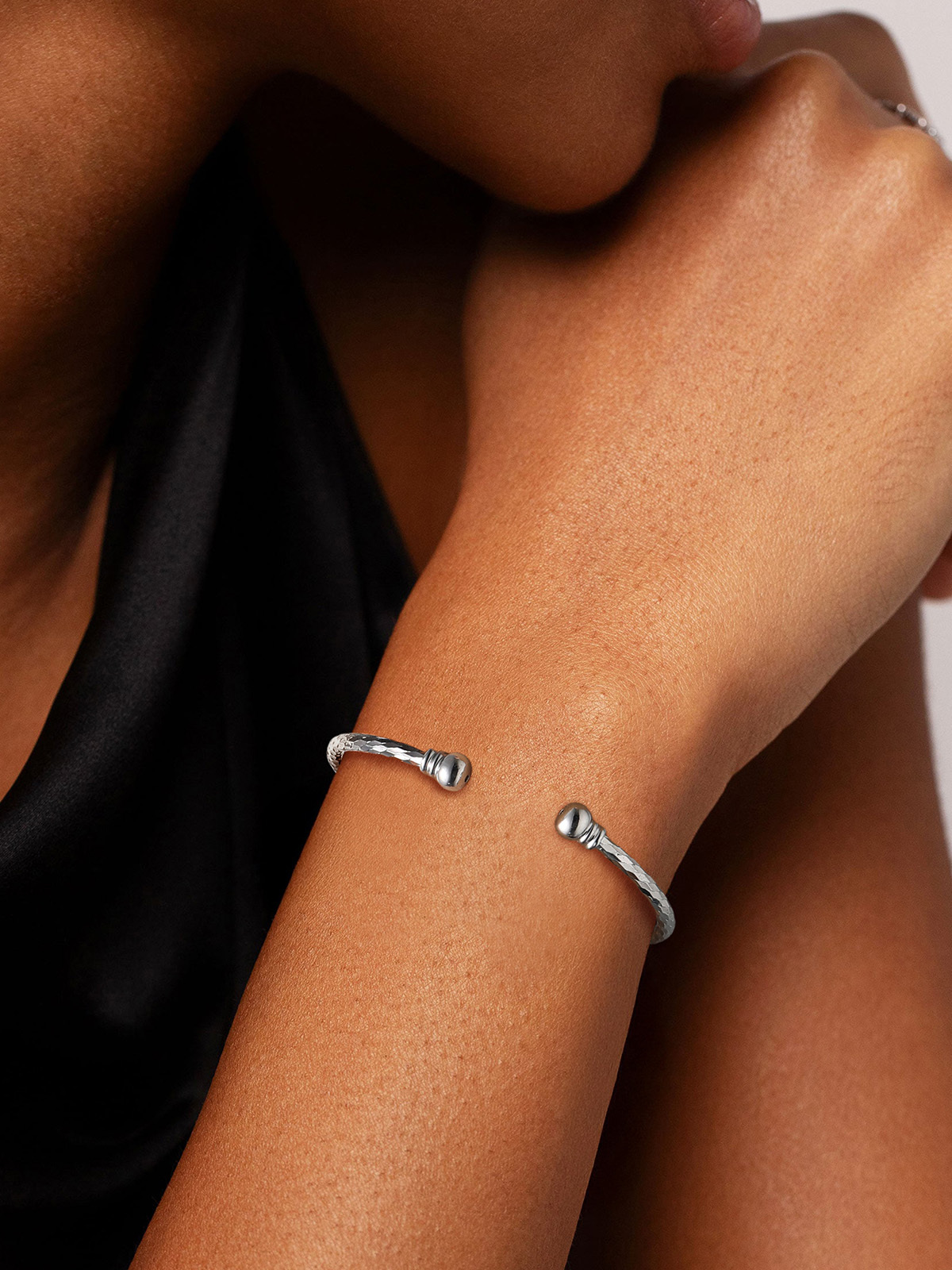 Open Adjustable Bangle Cuff Bracelet in Silver