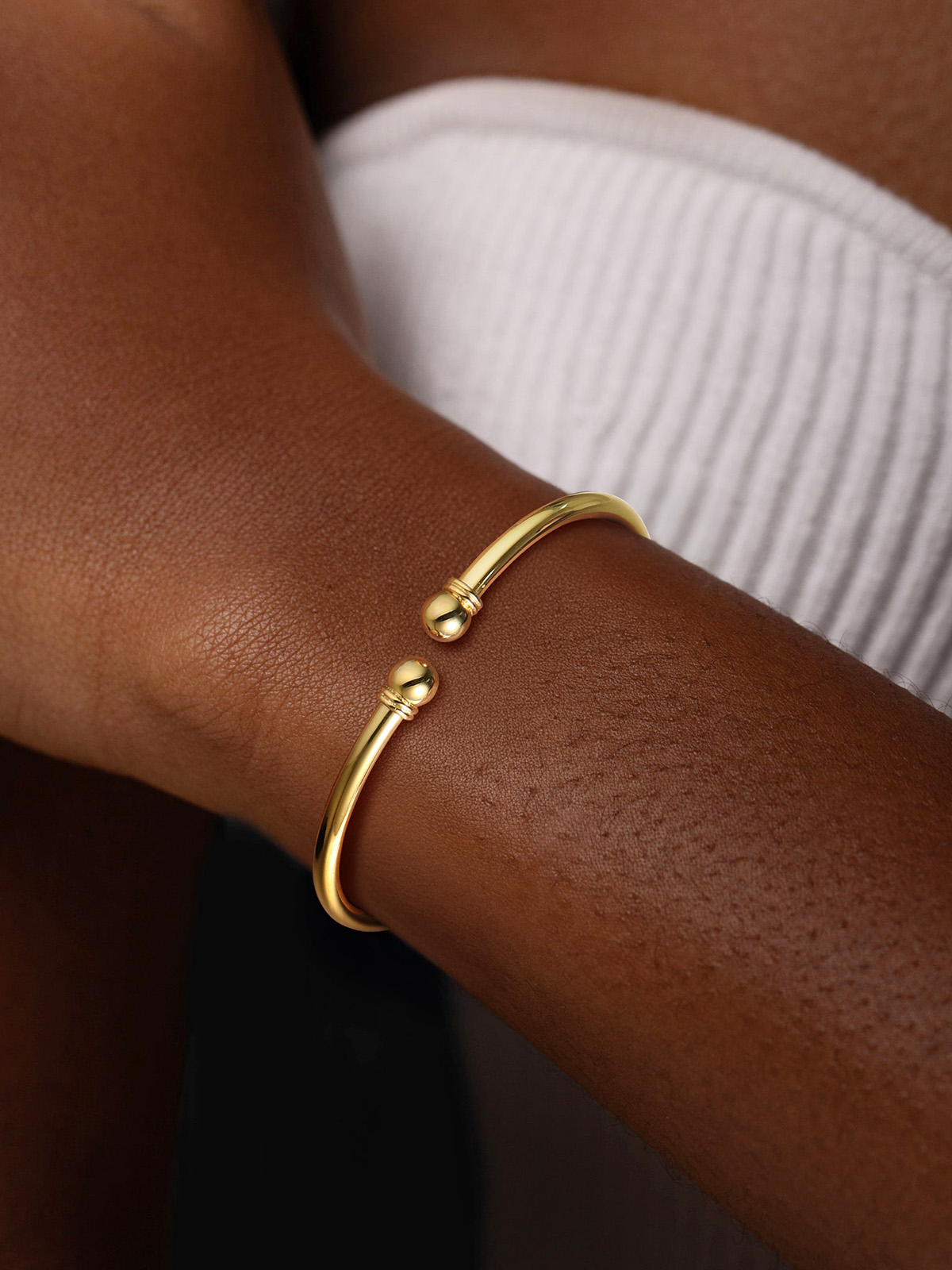 Open Adjustable Bangle Cuff Polished Bracelet in 14K Gold Plated