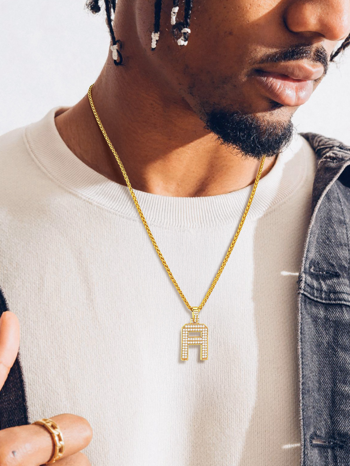 Initial Necklace Iced Out Pendant with CZ in 18K Gold Plated