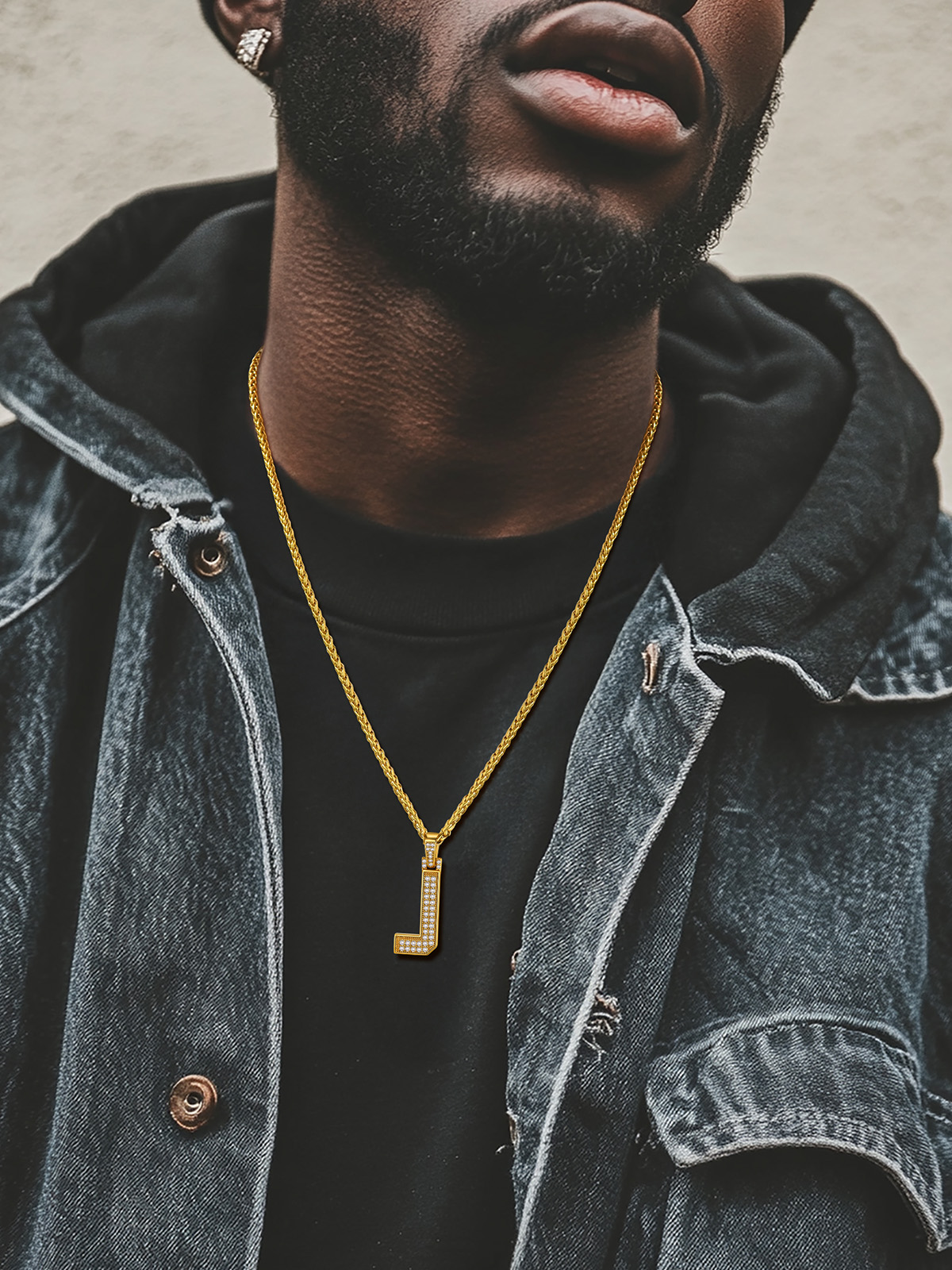 Initial Necklace Iced Out Pendant with CZ in 18K Gold Plated