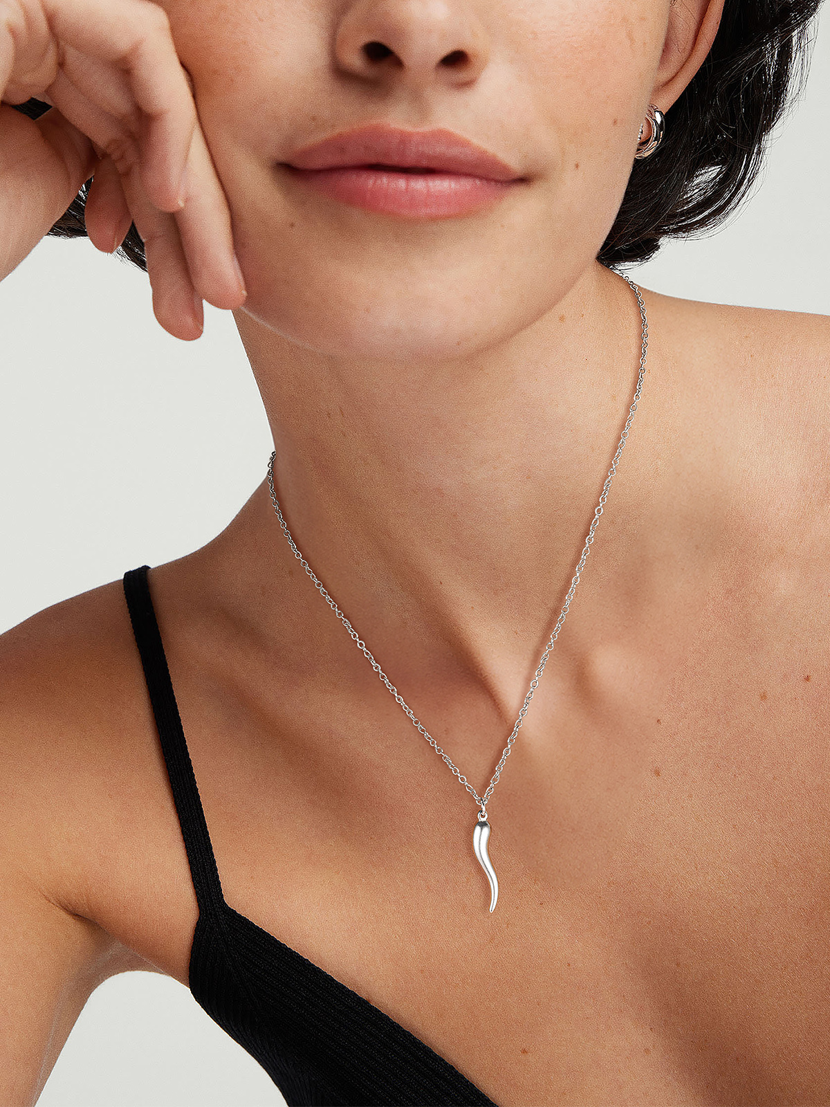 Cornicello Necklace Italian Horn Pendant in Stainless