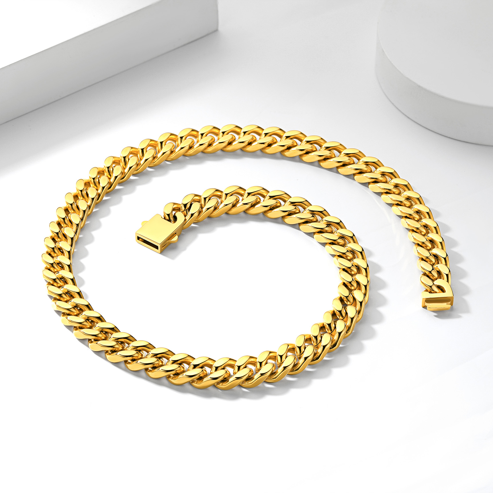 12mm Miami Cuban Chain Necklace, 14K Gold Plated-01