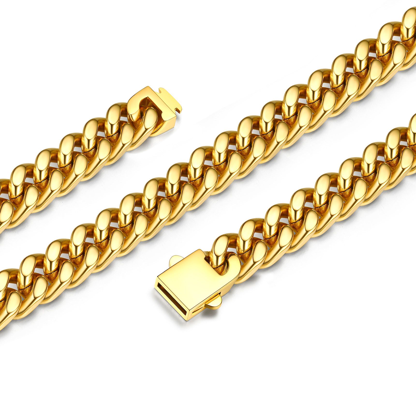 12mm Miami Cuban Chain Necklace, 14K Gold Plated-03