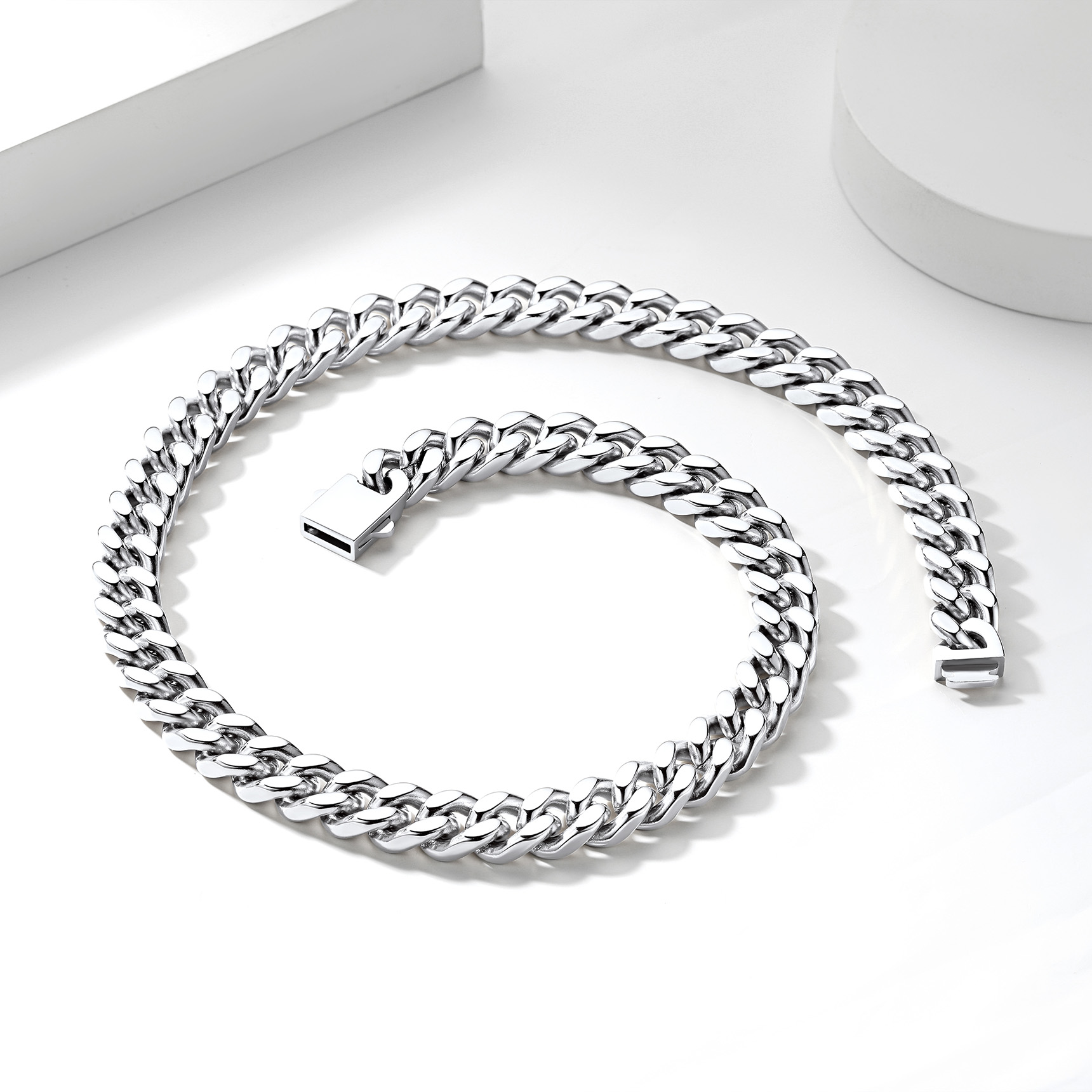12mm Miami Cuban Chain Necklace, Stainless Steel-01